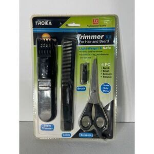 Troika Trimmer Kit Hair Beard 4 PC Set Zoom Trimmer Scissors Comb HT505S Black